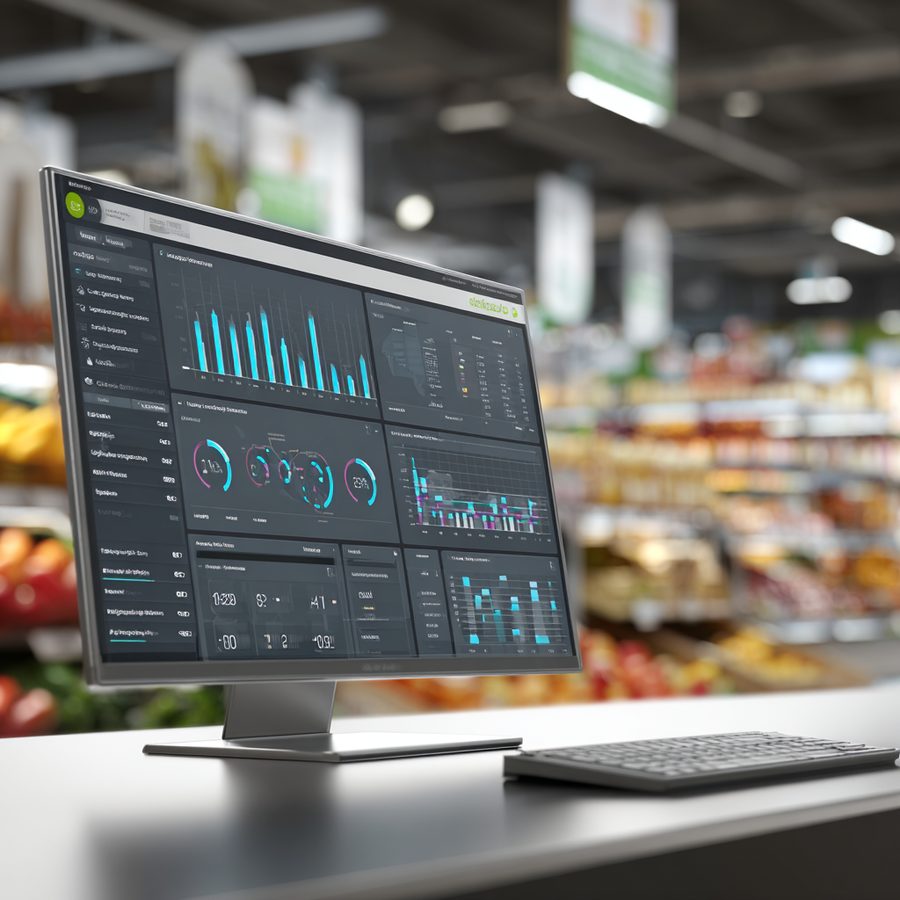 The Edgify management console running alongside a store aisle