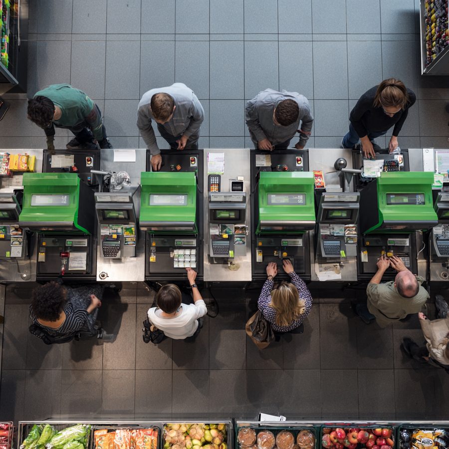 A self-checkout lane with Edgify running on the existing scanner-scale